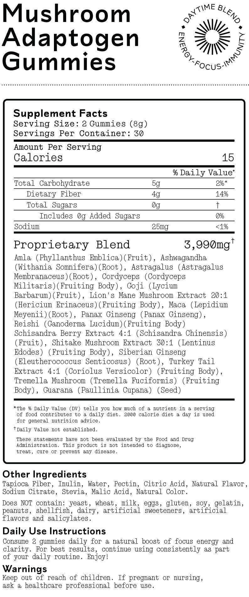 Mushroom Adaptogen Gummies - Daytime